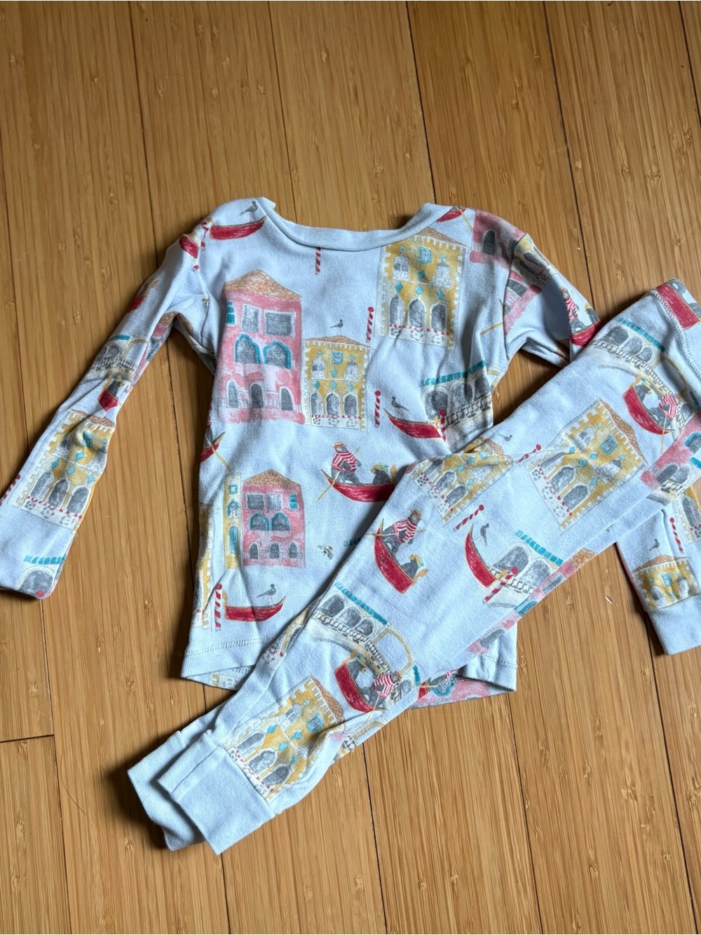Burt's Bees Light Blue Pajama Set with Venice Gondola & Building Prints